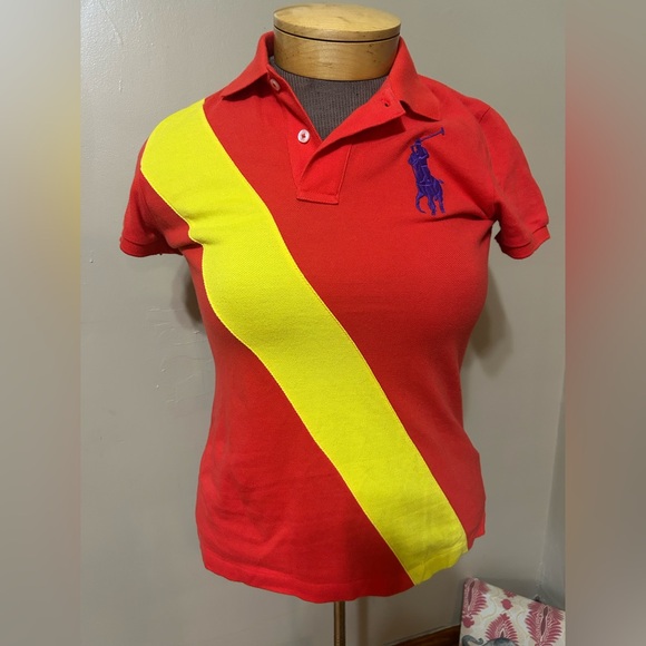 Ralph Lauren Tops - Ralph Lauren Orange Skinny Fit POLO Yellow Sash Big RugPurple Pony Small